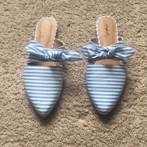 Blue and White Striped Mules
